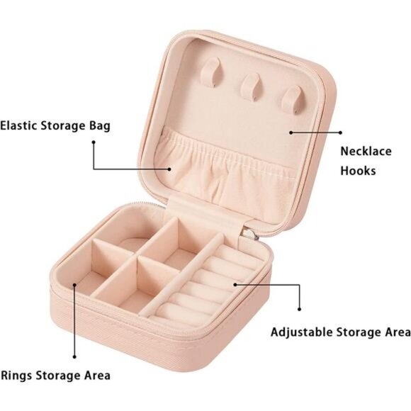 Small Jewelry Box, Travel Portable Jewelry Case for Ring, Pendant, Earring -Pink - Picture 3 of 7